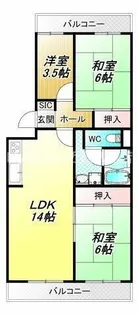 コープ野村恩智 B棟【6階】の間取り