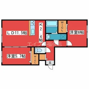 グランフィーノ福住【1階】の間取り