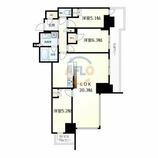 シエリアタワー大阪堀江【30階】の間取り