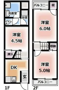 大阪府寝屋川市木田元宮2丁目【テラスハウス】の間取り