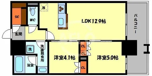 RJR堺筋本町タワー【13階】の間取り