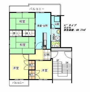 公社賃貸SMALIO ペア八尾緑ヶ丘【14-408号室】の間取り