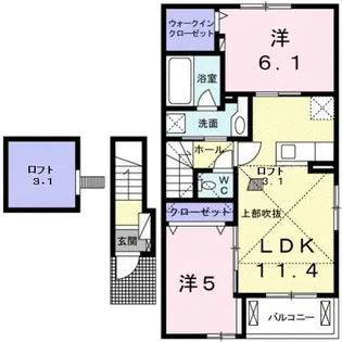 ビアンコシェル こうか Ⅰ【2階】の間取り