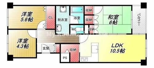八尾南ハウスB棟【3階】の間取り