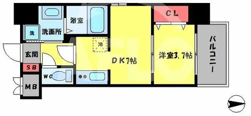 プライマル南森町パークビュー【9階】の間取り