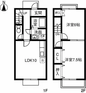 愛知県あま市新居屋上権現【テラスハウス】の間取り