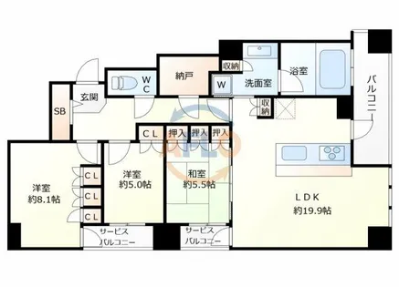 パークナード中之島公園ロジュマン【21階】の間取り