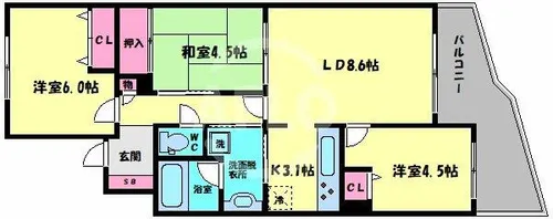 カスタリア阿倍野【9階】の間取り
