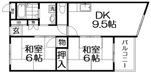 宮之阪ハイツ弐番館【6階】の間取り