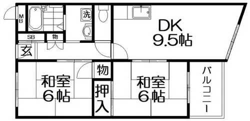 宮之阪ハイツ弐番館【6階】の間取り