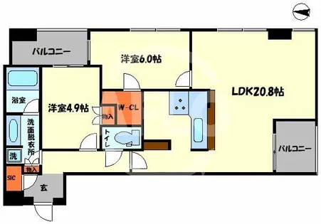 サンクタスタワー心斎橋ミラノグランデ【11階】の間取り