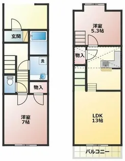 愛知県豊橋市神野新田町字会所前【テラスハウス】の間取り