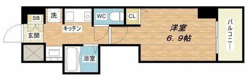 プロシード大阪梅田ポーション【13階】の間取り