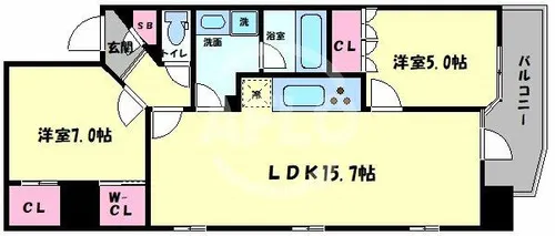 レ・ジェイドイクス【12階】の間取り