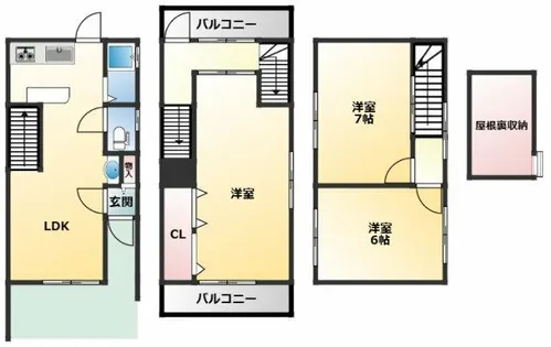大阪府八尾市福万寺町南4丁目【テラスハウス】の間取り