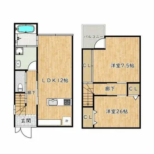 大阪府堺市東区南野田【テラスハウス】の間取り