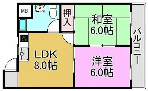 都マンション【2階】の間取り