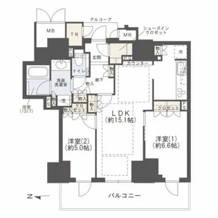 ジオタワー新町【25階】の間取り