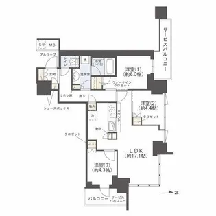 シエリアタワー大阪堀江【27階】の間取り