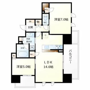 プラウド大阪同心【6階】の間取り