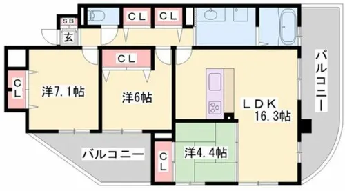 アルファステイツ三左衛門堀西の町【701号室】の間取り