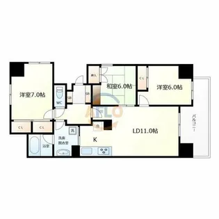 カスタリア阿倍野【9階】の間取り