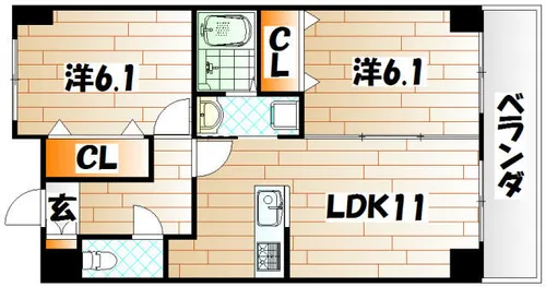 ニューシティアパートメンツ南小倉Ⅱ【1階】の間取り