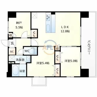 スプランディッド玉造DUE【10階】の間取り