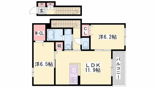 ヴーヴレ【2階】の間取り