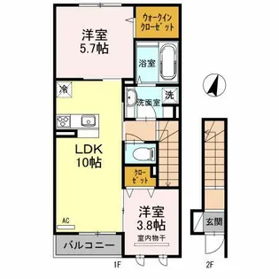 グランソレイユ【208号室】の間取り