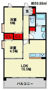 ルネス到津の森【4階】の間取り