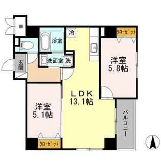 シエロ アズール【605号室】の間取り