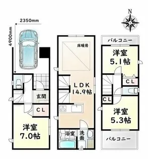 愛知県名古屋市南区呼続3丁目【一戸建】の間取り