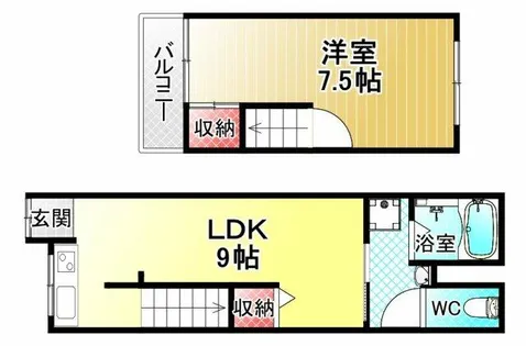 大阪府東大阪市小若江1丁目【テラスハウス】の間取り