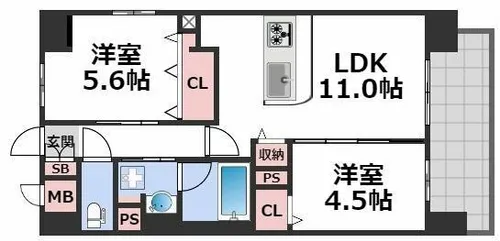 グランデカワノなにわ離宮【4階】の間取り