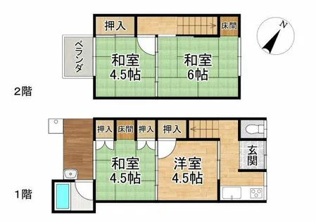 京都府京都市北区大宮一ノ井町【テラスハウス】の間取り