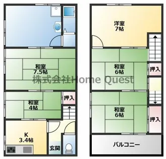大阪府八尾市安中町4丁目【テラスハウス】の間取り