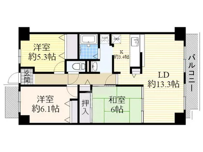ミストラル岸部南【8階】の間取り