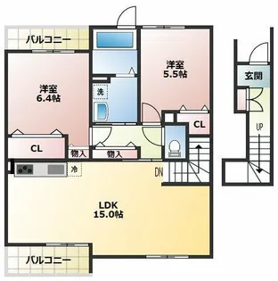 アンプルールリーブルサクラージュII【2階】の間取り