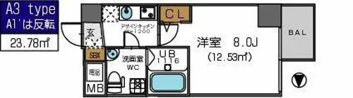 ザ・パーククロス阿波座【7階】の間取り