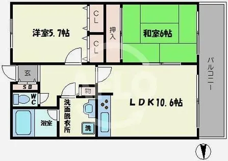 ライオンズシティ難波南【9階】の間取り