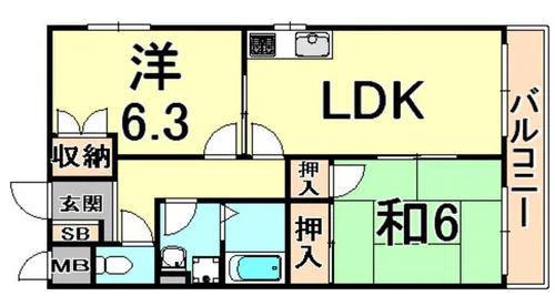 甲子園マンション2【2階】の間取り