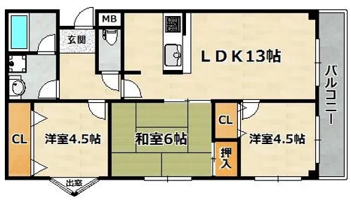 カルム湊川【602号室】の間取り