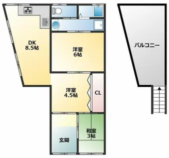 大阪府八尾市八尾木東1丁目【テラスハウス】の間取り
