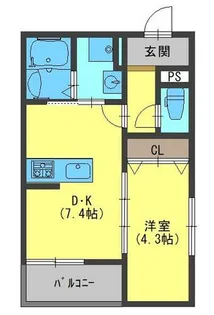 パレミヤビ香里西【1階】の間取り