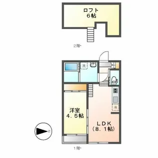 ハーモニーテラス大喜町【202号室】の間取り