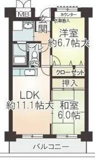 プリムヴェール瓜破【5階】の間取り