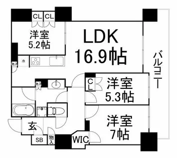 ローレルタワー御堂筋本町【25階】の間取り