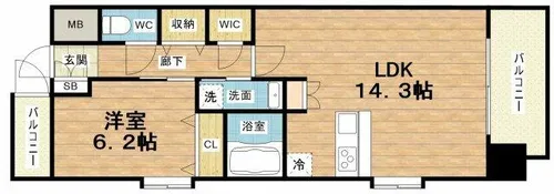 スプランディッド福島WEST【6階】の間取り