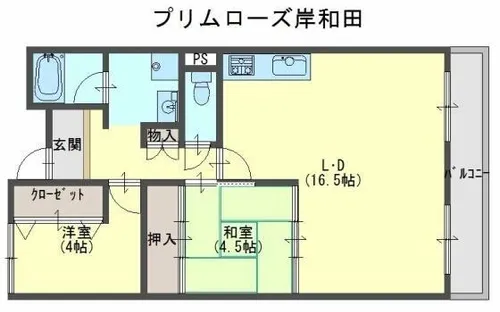 プリムローズ岸和田【4階】の間取り
